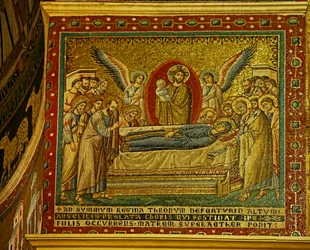 Mozaïek in de apsis met de dood van de Maagd Maria
